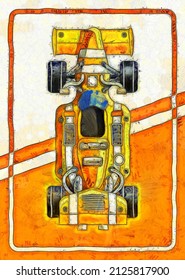 Racing Car. View From Above. Illustration. 