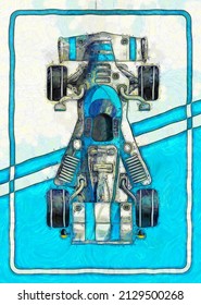 Racing Car. View From Above. Illustration. 