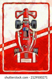 Racing Car. View From Above. Illustration. 