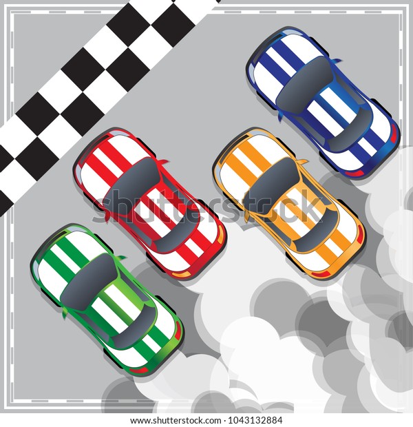 Racing cars at the finish line. View from above.\
Raster version.