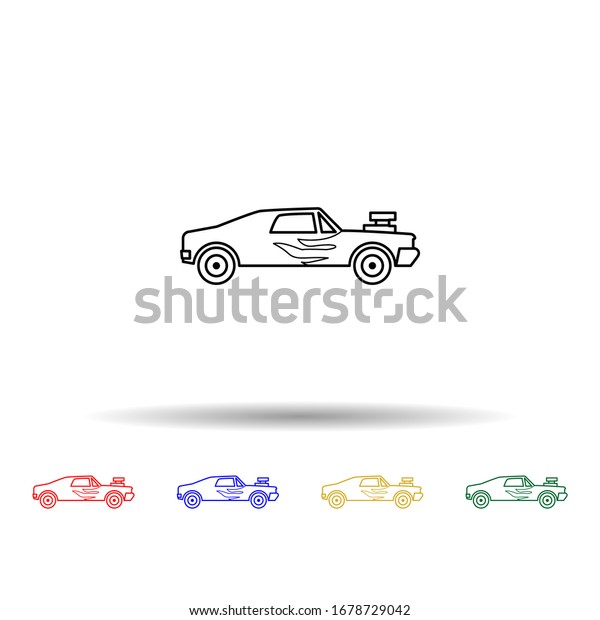 Racing muscle car multi color style icon.\
Simple thin line, outline illustration of bigfoot car icons for ui\
and ux, website or mobile\
application
