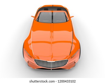 Racing Orange Modern Cabriolet Concept Car - Top Down Bonnet Shot - 3D Illustration