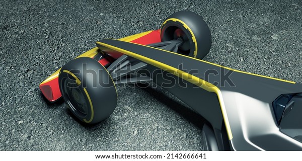 Racing Sport Car on asphalt in dark background\
with lights. 3d\
rendering