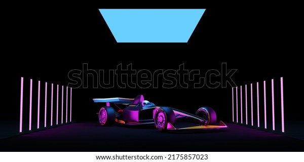 Racing\
Sport Car on studio with lights. 3d\
rendering