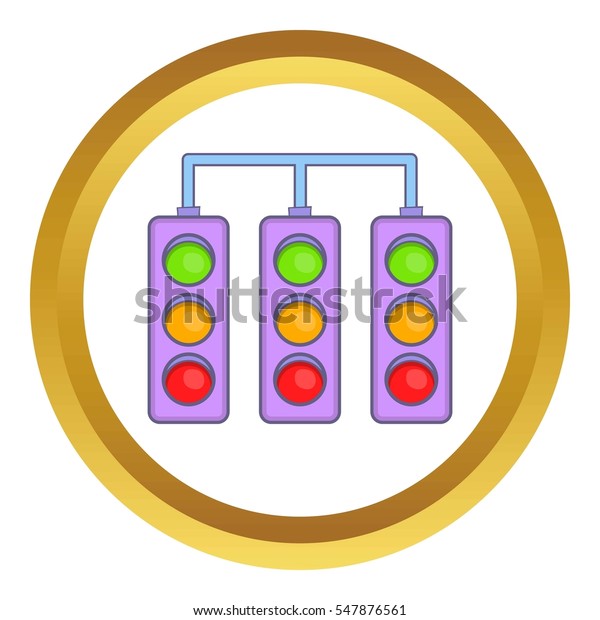 Racing traffic lights  icon in golden\
circle, cartoon style isolated on white\
background
