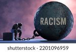 Racism that limits life and make suffer, imprisoning in painful condition. It is a burden that keeps a person enslaved in misery.,3d illustration