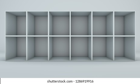 Rack or bookshelf - with twenty four empty cubbyholes. Isolated vector illustration on white background