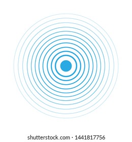 Radar Screen Concentric Circle Elements.  Illustration For Sound Wave. White And Blue Color Ring. Circle Spin Target. Radio Station Signal. Center Minimal Radial Ripple Line Outline Abstraction