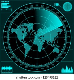 Radar Screen World Map Raster Version Stock Illustration 125495822 ...