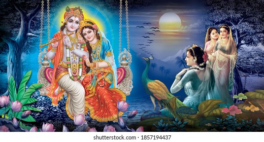 Radha Krishna, Lord Krishna, Radha Krishna Painting with colorful background