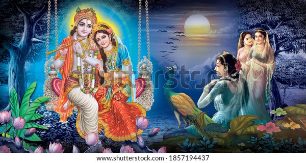 Radha Krishna, Lord Krishna, Radha Krishna\
Painting with colorful\
background