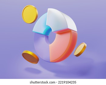 Radial Chart With Gold Coins With Glass Elements On An Isolated Background 3d Rendering	