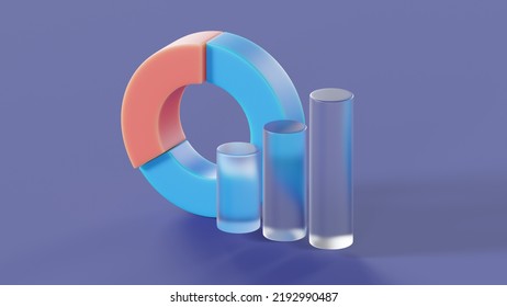 Radial And Column Graph In Glassmorphism Style On A Blue Isolated Background 3d Render