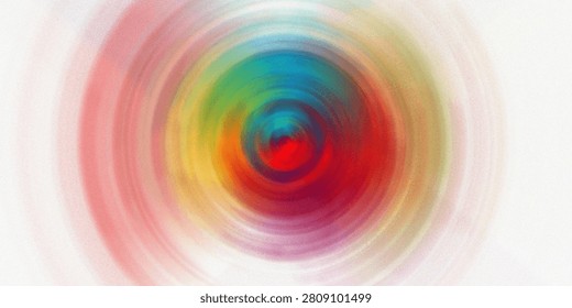 Radial rainbow gradient background displaying bright swirling circular patterns. Dynamic colorful light effect with white periphery and soft grain texture.