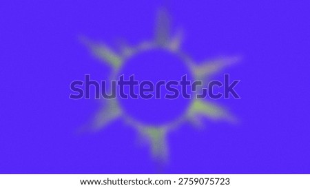 A radiant and abstract visual effect featuring a central purple circle with luminous green and yellow rays emanating outwards, creating a sunburst or starburst pattern against a solid.