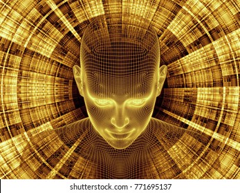Radiating Mind series. 3D rendering composed of wire-mesh model of human head and fractal pattern as a metaphor on the subject of human mind, artificial intelligence and virtual reality