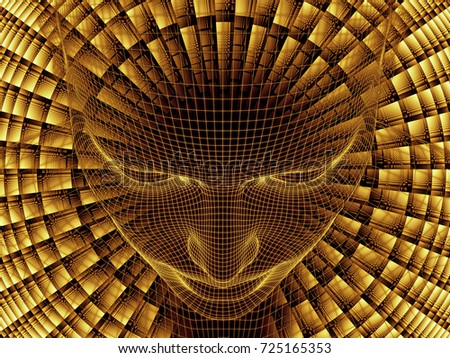 Radiating Mind series. 3D rendering of wire-mesh model of human head and fractal pattern suitable as a backdrop for the projects on human mind, artificial intelligence and virtual reality