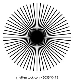 Radiating, Radial Lines. Starburst, Sunburst Shape. Ray, Beam Lines Merging, Intersecting At Center. Geometric Circular Abstract Illustration.