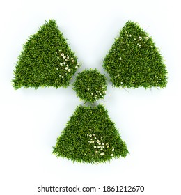 Radiation symbol made of grass. 3d render.