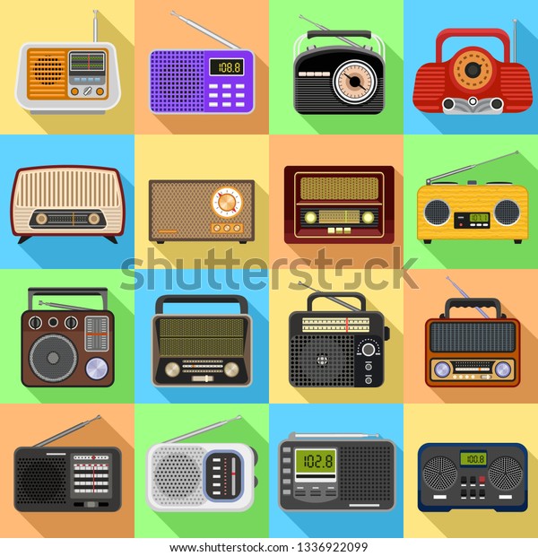 Radio
icons set. Flat set of radio icons for web
design