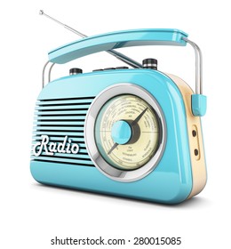 Radio retro portable receiver blue recorder vintage object isolated
