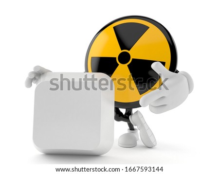 Radioactive character ith blank computer key isolated on white background. 3d illustration