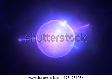 Radioactive decay. Unstable atomic nucleus loses energy by radiation, 3D illustration