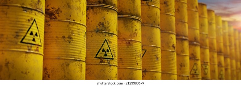 Radioactive Waste In Barrels, Nuclear Waste Repository (3d Render Banner)