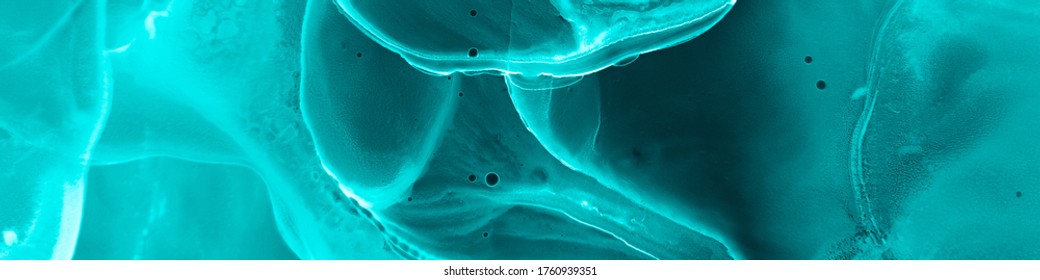 Radiology Background. Turquoise Microscopy Splash. Organic Artwork. Blue Microscope Smoke. Cosmic Pattern With Space Effect. Macro Human Body Render. Black Radiology Background.