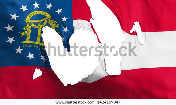 Ragged\
Georgia state flag, white background, 3d\
rendering