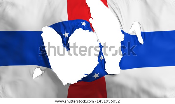Ragged Netherlands Antilles 1986-2010 flag,\
white background, 3d\
rendering