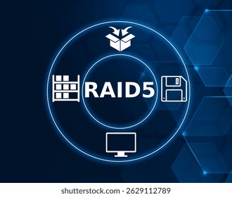 raid 5 tech concept.A RAID configuration that uses striping with parity for fault tolerance and performance.