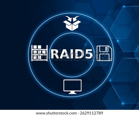 raid 5 tech concept.A RAID configuration that uses striping with parity for fault tolerance and performance.