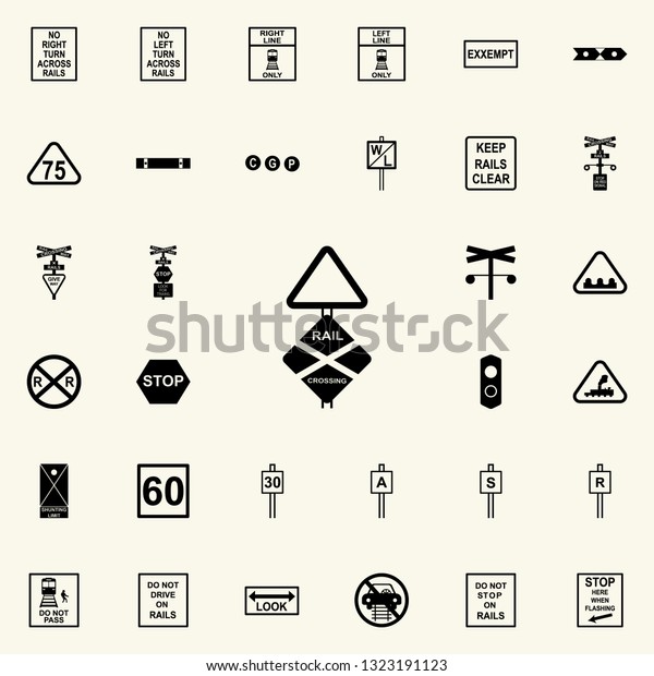 rail crossing icon. Railway Warnings icons\
universal set for web and\
mobile