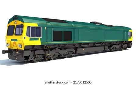 Rail Locomotive 3D Rendering On White Background