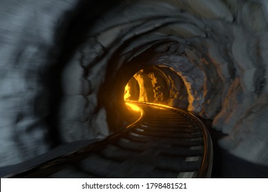 The rail tunnel and light illuminated in the end  3d rendering  Computer digital drawing 