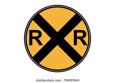 Railroad Crossing Sign RR Icon Black And Yellow Isolated On White Background
