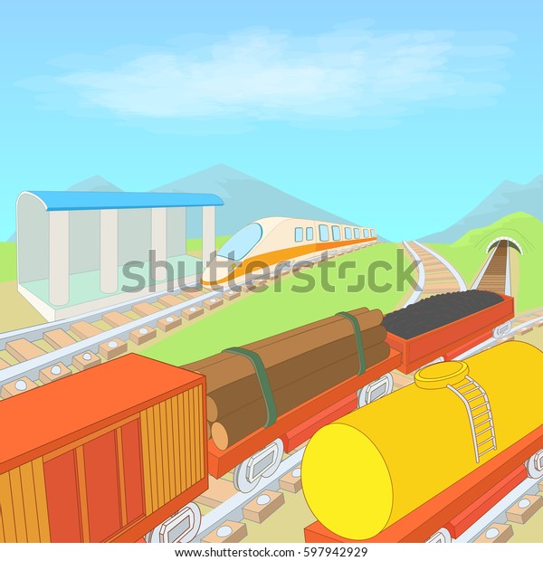 Railway concept. Cartoon illustration of railway \
concept for web