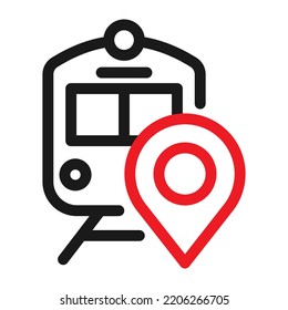 Railway station Map Pointer, line icon. map pointer with train illustration