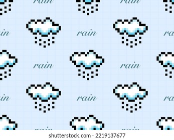 Rain Cloud Cartoon Character Seamless Pattern On Blue Background