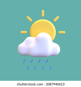 Rain Cloud Sun Day Weather Icon 3d Render Illustration