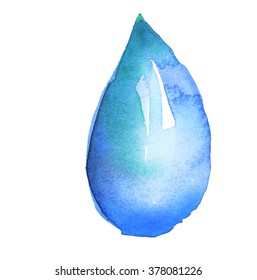 Rain Drop Watercolor. Hand Drawn Paint Water Drop.