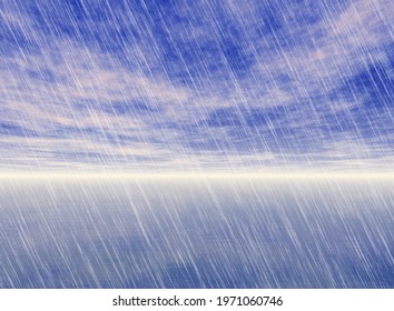 rain storm background in cloudy weather. Blue rainy sky and sea
