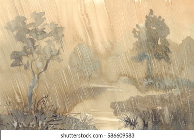 Rain Watercolor Landscape