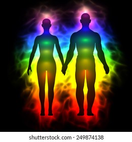 Rainbow Aura Of Woman And Man