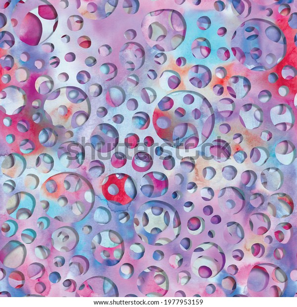 Rainbow bubbles seamless allover pattern.\
Watercolor circles. Geometric textural background. Colorful circles\
carved print