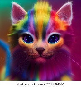 Rainbow Cat With Purple Eyes