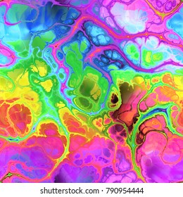 A Rainbow Colored Marbled Fractal Abstract Background Design.
