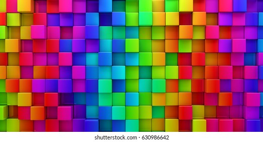 Rainbow Of Colorful Blocks Abstract Background - 3d Render