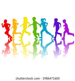 Rainbow colors silhouettes of children running - Powered by Shutterstock